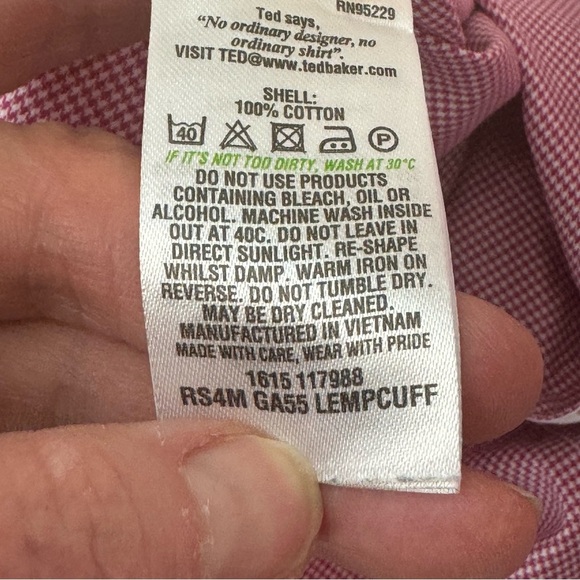TED BAKER Endurance Classic Fit Flip Cuff Button Up Shirt Pink Cotton Size 17 - Picture 14 of 16